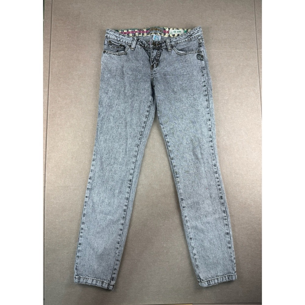 Billabong Jeans Women Size 7 Gray The Skinny Low Rise Acid Wash Denim